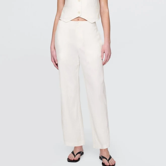 bottoms Gap Women's Relaxed Straight Linen-Blend Ankle Pants Gap $71