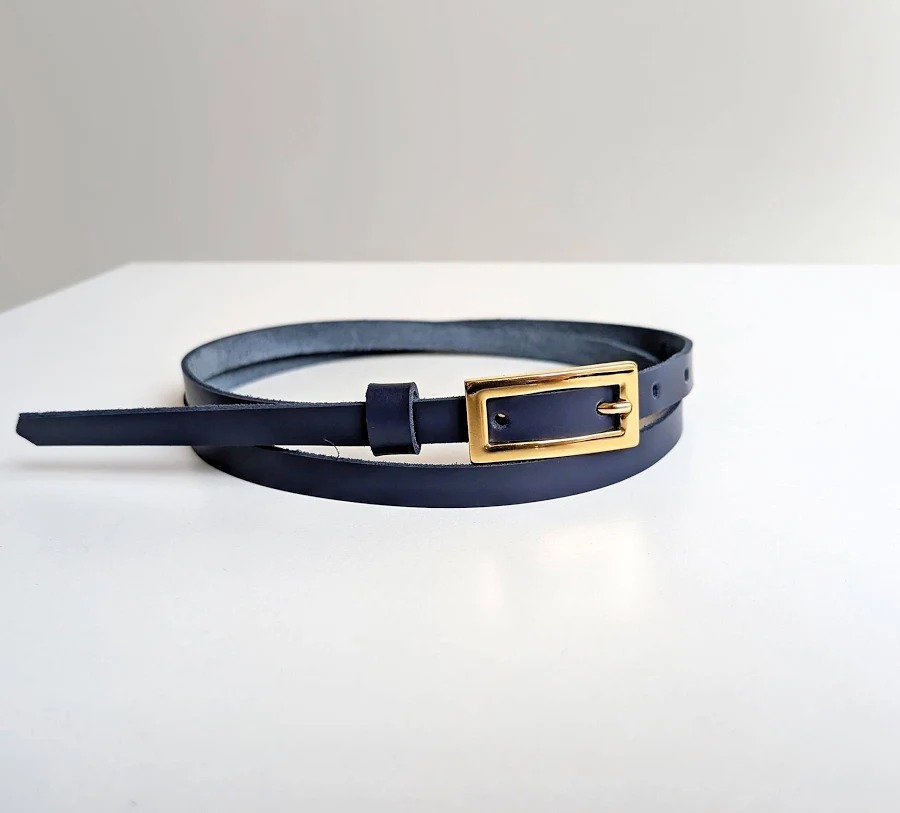 accessory Genuine Leather Skinny Belt with Gold Buckle Etsy - erikasbelts $35.46