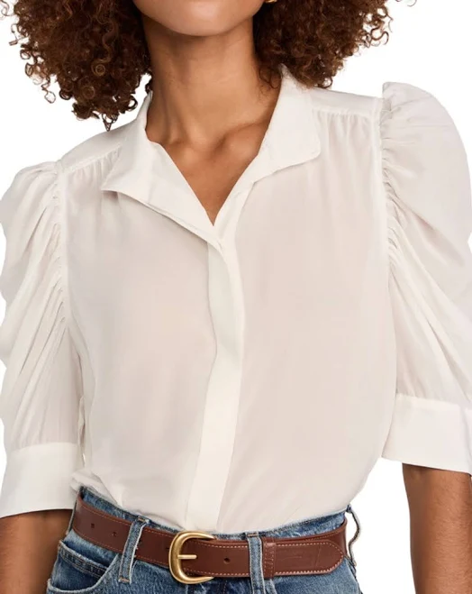top Gillian Puff-sleeve Silk-chiffon Blouse In Off White ModeSens $150