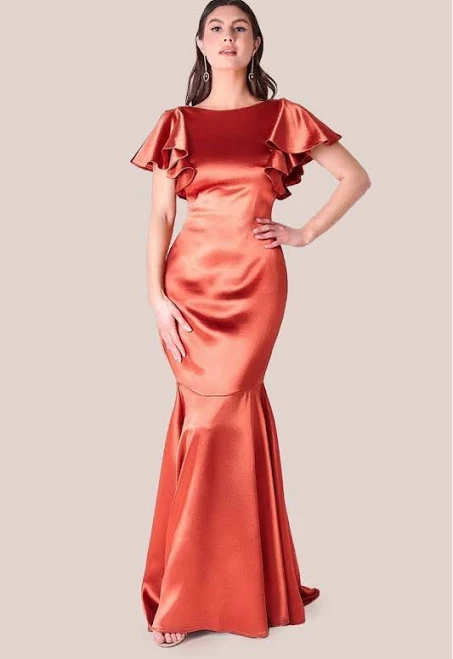dress Goddiva Flutter Sleeve Satin Mermaid Maxi Goddiva US $116