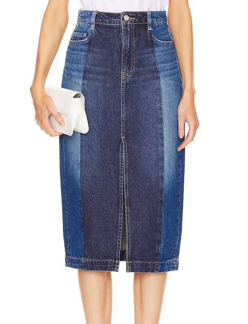 denim skirt Grlfrnd Robin Seamed Midi Skirt REVOLVE $59