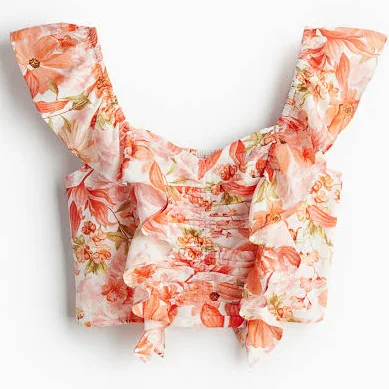 top H&M Ladies Cropped Linen-Blend Blouse H&M $7.99
