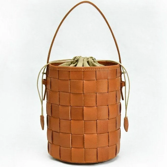 bag Handcrafted Woven Leather Bucket Bag Alexel Crafts $121.22