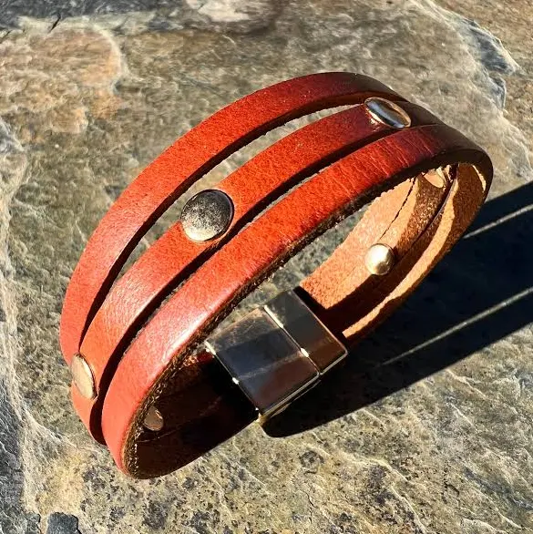 accessory Handmade Genuine Leather Stack Bracelet with Gold Rivet Accents Etsy - Seller $18