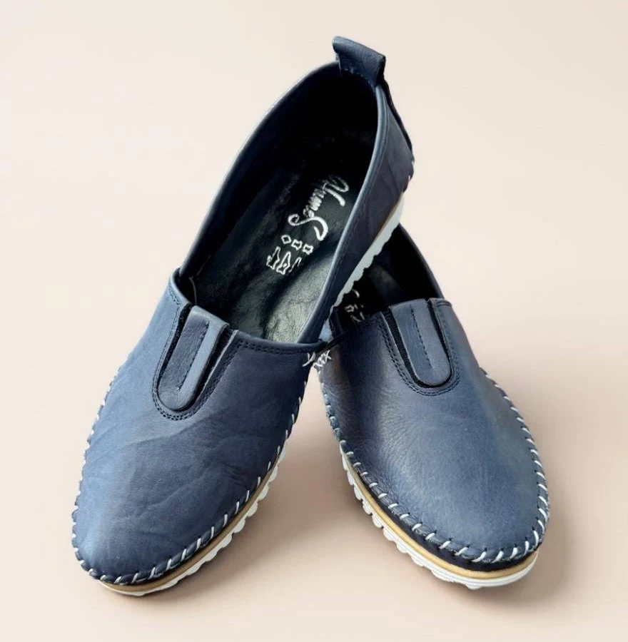 shoes Handmade Navy Leather Loafers: Women's Casual Slip-Ons Etsy - Seller $66