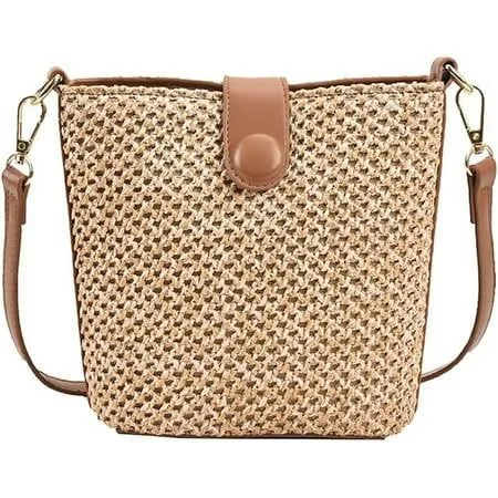 bag Handmade Rattan Straw Crossbody Bag with Leather Straps Walmart - DTTRTHD Direct $19.99