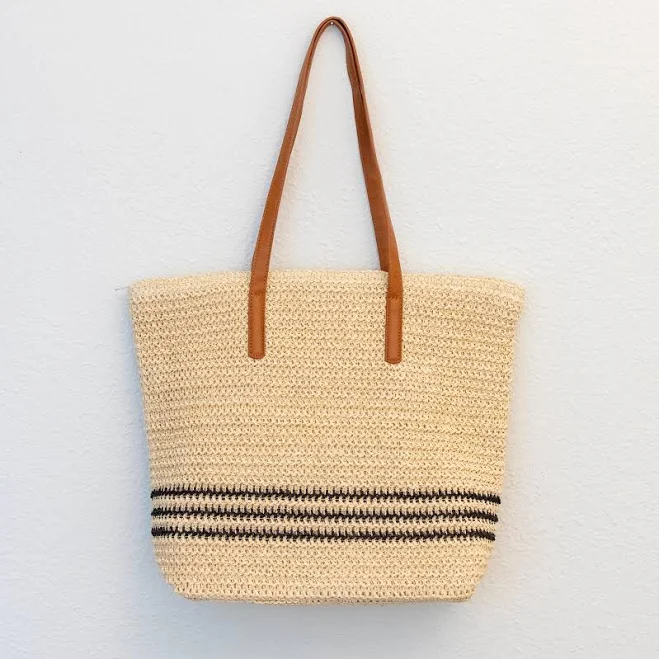 bag Handmade Straw Tote Bag with Faux Leather Straps Etsy - Seller $42
