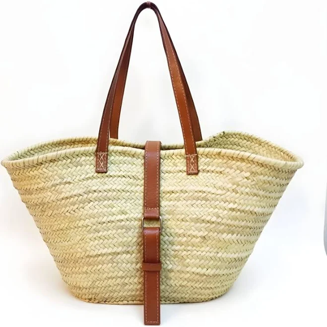 bag Handwoven Straw Shoulder Bag with Leather Straps Marrakeche Crafts $83