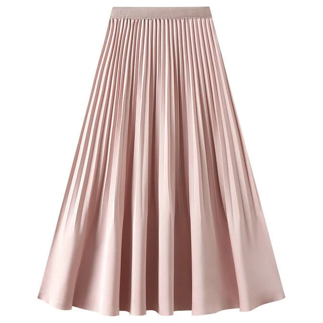 skirt High-Waist Pleated Satin Mid-Length Skirt Dresslittly $50