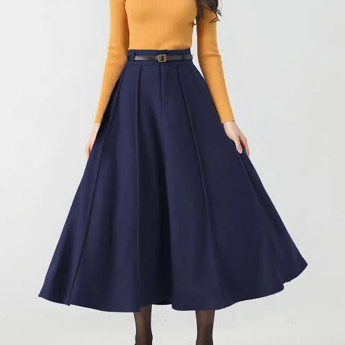 skirt High Waist Pleated Wool Midi Skirt Etsy - xiaolizi $80.1