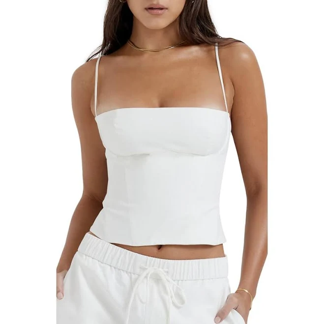 top House of CB Audette Structured Cotton Twill Corset Top Nordstrom $135