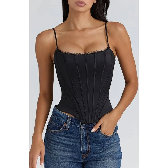 top House of CB Women's Cadie Satin Corset Top Nordstrom $149