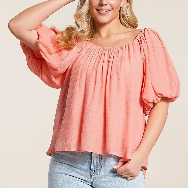 top Hyfve Women's Rayon Puff Sleeve A-Line Top Buckle $36.99