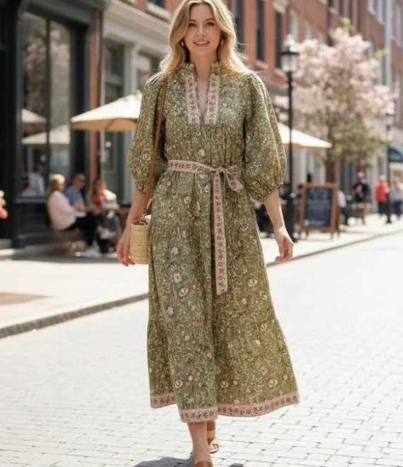 dress Indian Boho Floral Hand Block Printed Cotton Maxi Dress Etsy - AmritVintage $49.5