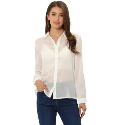outerwear Inspire Chic Women's Sheer Mesh Long Sleeve Button Down Shirt Target $26.99