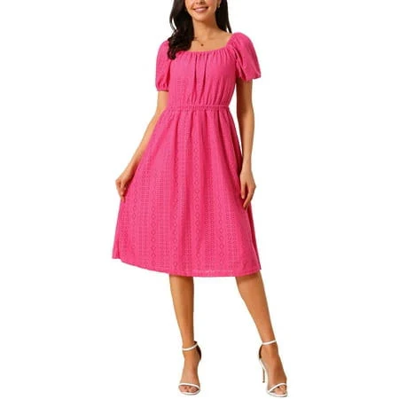 dress Inspire Chic Women's Square Neck Puff Sleeve Eyelet Midi Dress Walmart - Tasharina Corp $35.99