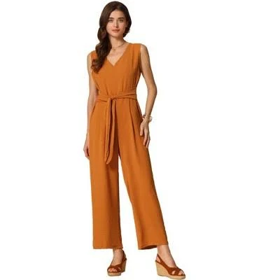 jumpsuit Inspire Chic Women's V Neck Tie Front Wide Leg Jumpsuit Target $36.99