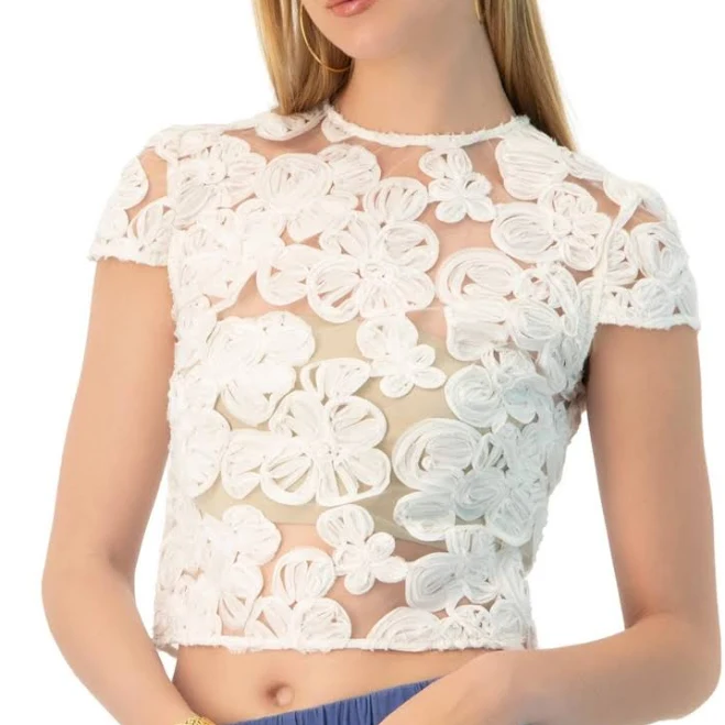 top IVONNE Women's See-Through Embroidered Top Macy's $119