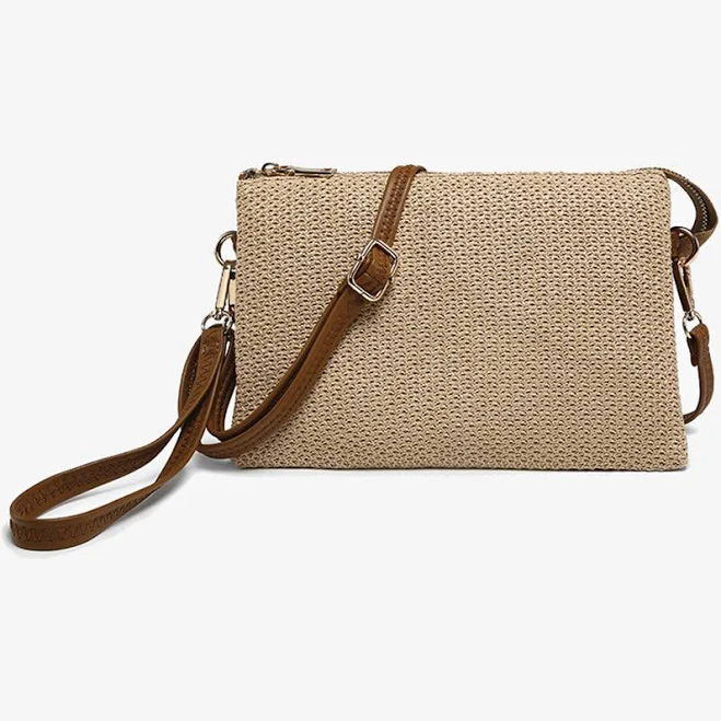 bag Izzy Vegan Straw Woven Crossbody with Guitar Strap Jen & Co. $44.95