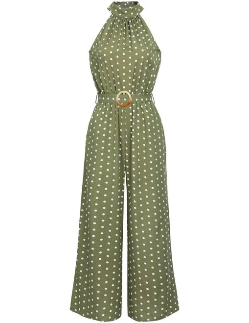 jumpsuit Jumpsuit Polka Dot Halter Belt Wide Leg Retro Stage $31.99