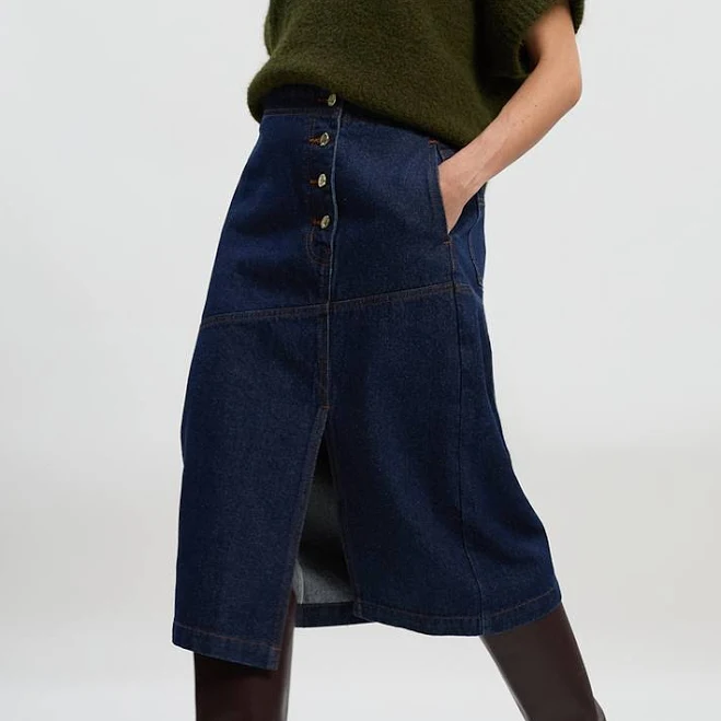 denim skirt Karen Millen Women's Asymmetric Denim Button Front A Line Skirt Karen Millen USA $55