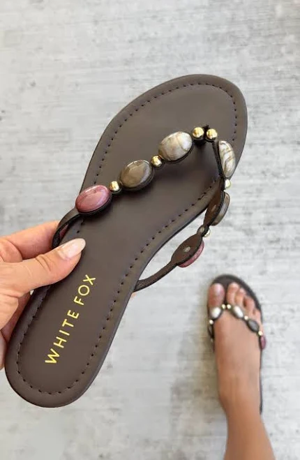 shoes Kira Beaded Thong Sandals White Fox Boutique $45.99