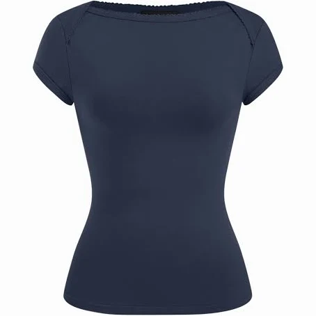 top Knit Fabric Cotton-Blend Boat Neck Short Sleeve Tee Cider $17.9