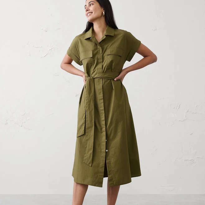 shirt dress Landslide Women's Poplin Utility Midi Shirtdress Banana Republic Factory $70