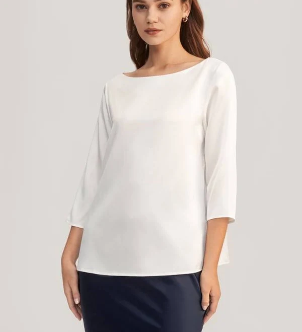 top LILYSILK Women's Charmeuse Silk 3/4 Sleeve Boat Neck Blouse LilySilk $81