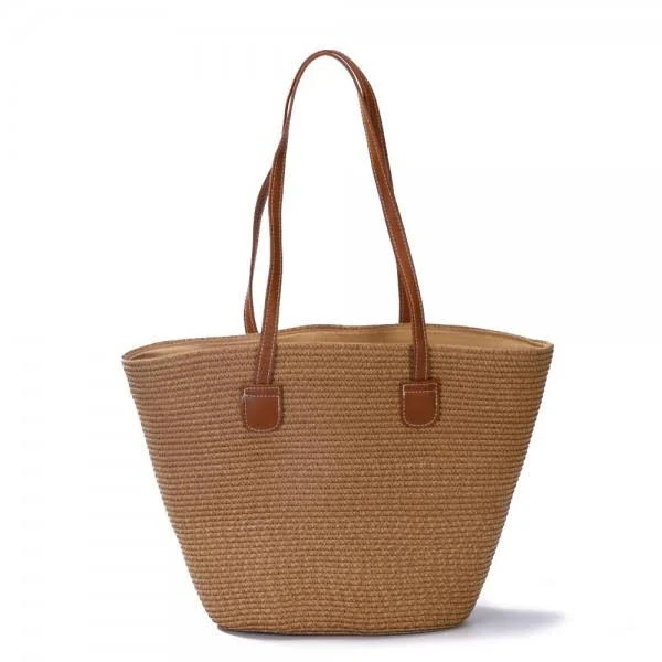 bag Lined Body Woven Straw Tote Bag with Faux Leather Handles Judson & Company $24