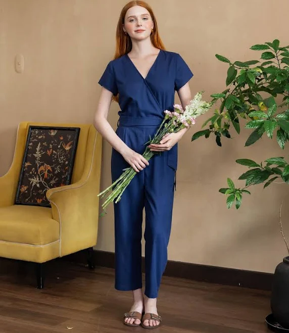 romper Linen Blend Short Sleeve Belted Wrap Jumpsuit Etsy - Seller $53.9