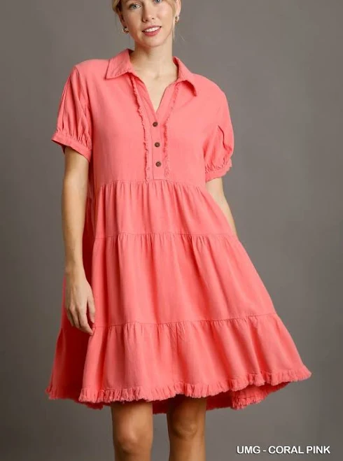dress Linen Collared Tiered Mini Dress Delta Dawn Gifts $35.99