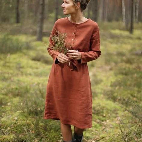 dress Linen Long Sleeve Midi Dress with Pockets Etsy - LinenSea $156.24