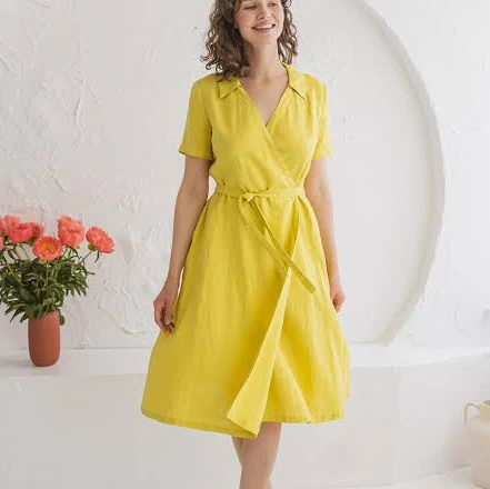 dress Linen Wrap Dress KEIRA With Collar Shortsleeved Etsy - LGlinen $144.46