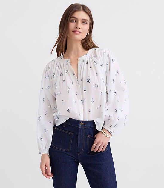 top Loft Women's Floral Balloon Sleeve Blouse LOFT $34.99
