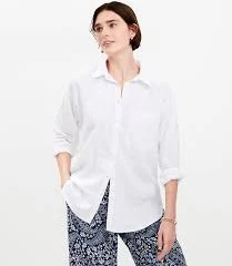 top Loft Women's Oversized Linen Blend Shirt with Pocket LOFT $20.77