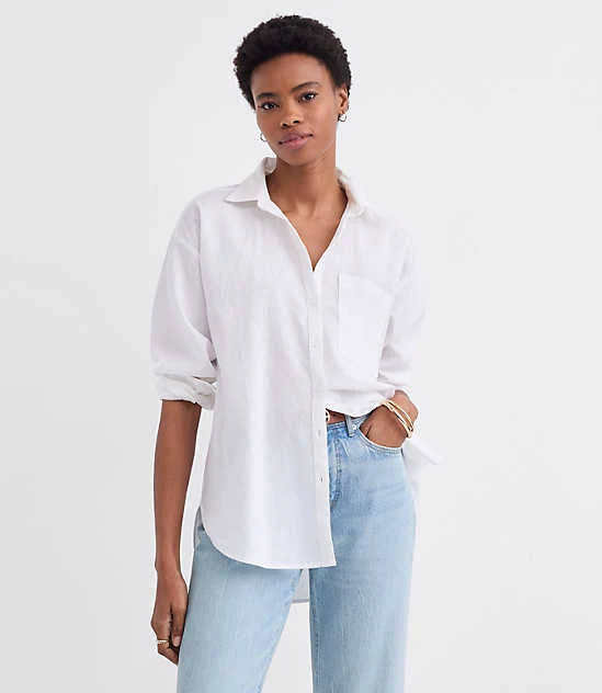 outerwear Loft Women's Oversized Linen Cotton Shirt with Pocket LOFT $37.47
