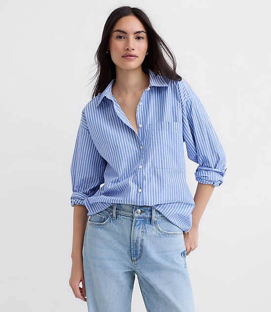 top Loft Women's Oversized Striped Poplin Shirt with Pocket LOFT $25