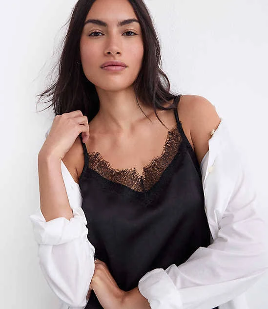 top Loft Women's Petite Lace Trim Satin Cami Top LOFT $12.9