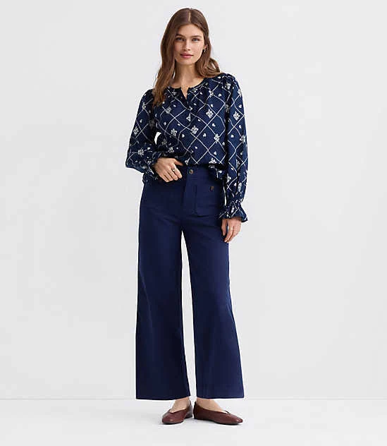 bottom Loft Women's Petite Palmer Wide Leg Twill Crop Pants LOFT $37
