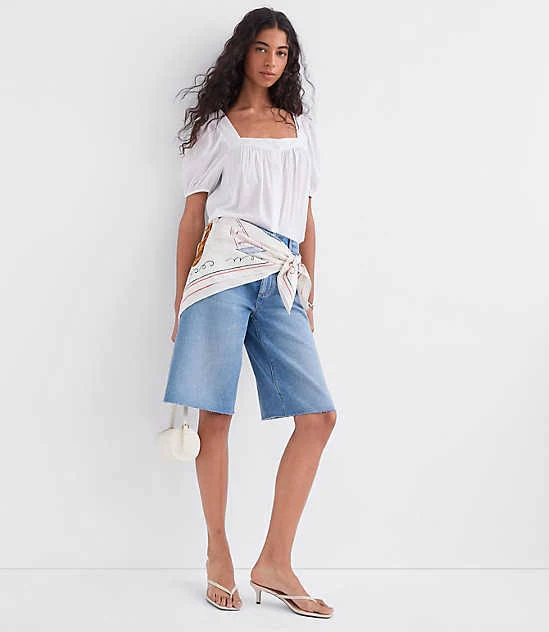 top Loft Women's Petite Puff Sleeve Square Neck Blouse LOFT $27.28