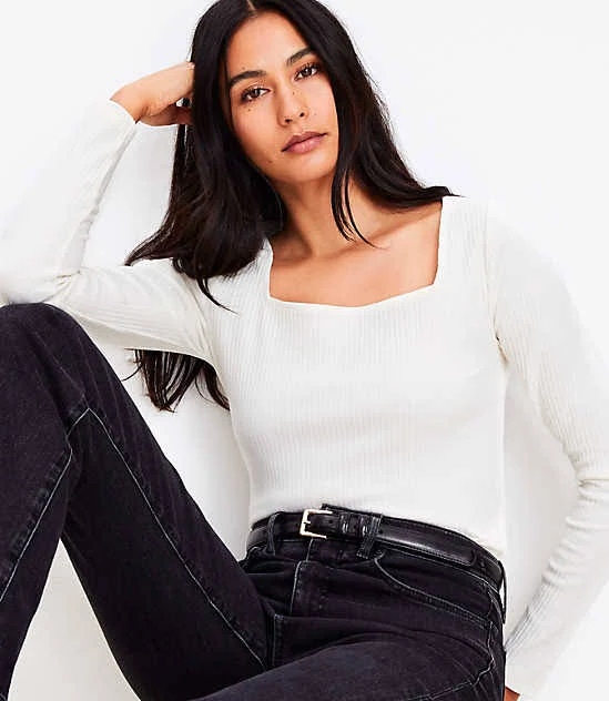 top Loft Women's Petite Ribbed Square Neck T-Shirt LOFT $9.95
