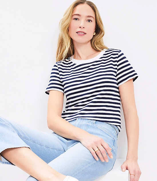 top Loft Women's Striped Everyday Crew T-Shirt LOFT $17.47