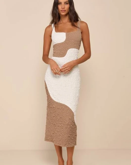 crochet dress Lulus Color Block Textured Midi Dress Lulus $59