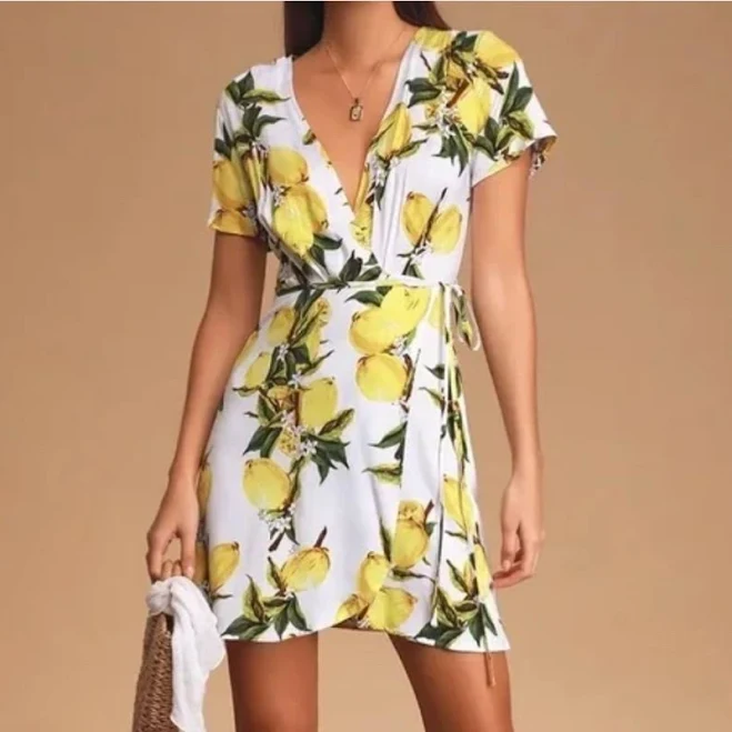 dress Lulus Exclusive Lemon Print Rayon Wrap Dress Poshmark $18