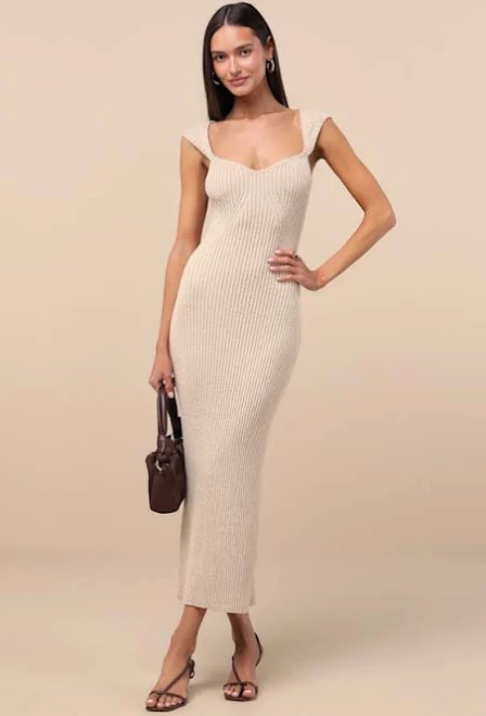 dress Lulus Ribbed Knit Cap Sleeve Midi Dress Lulus $35