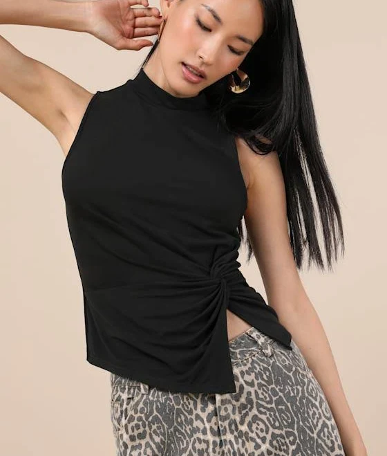 top Lulus Women's Mock Neck Knot-Front Sleeveless Top Lulus $20