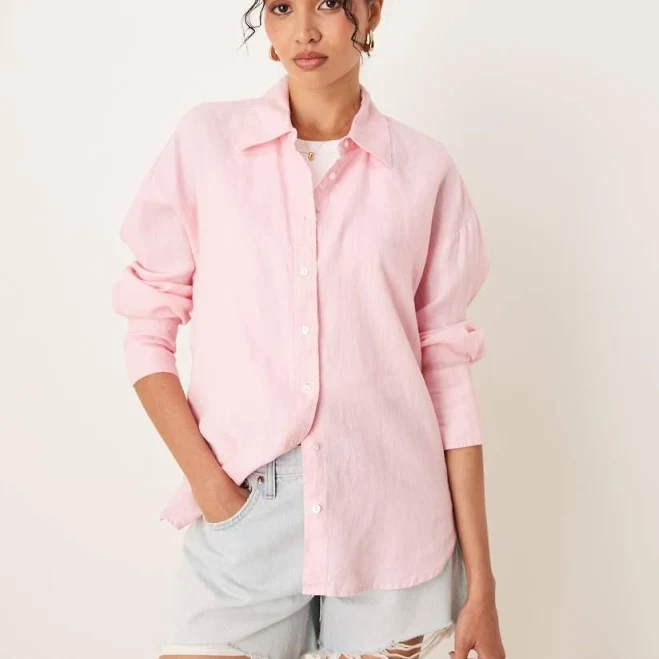top MANGO Women's Oversized Linen Shirt ASOS $84.99