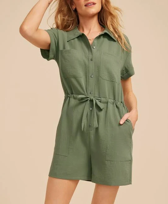 romper maurices Women's Short Sleeve Button Down Utility Romper Maurices $27.99