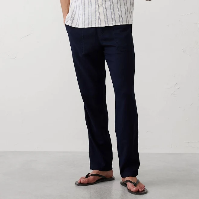 pants Men's Straight-Fit Linen-Blend Pull-On Pants Banana Republic Factory $57